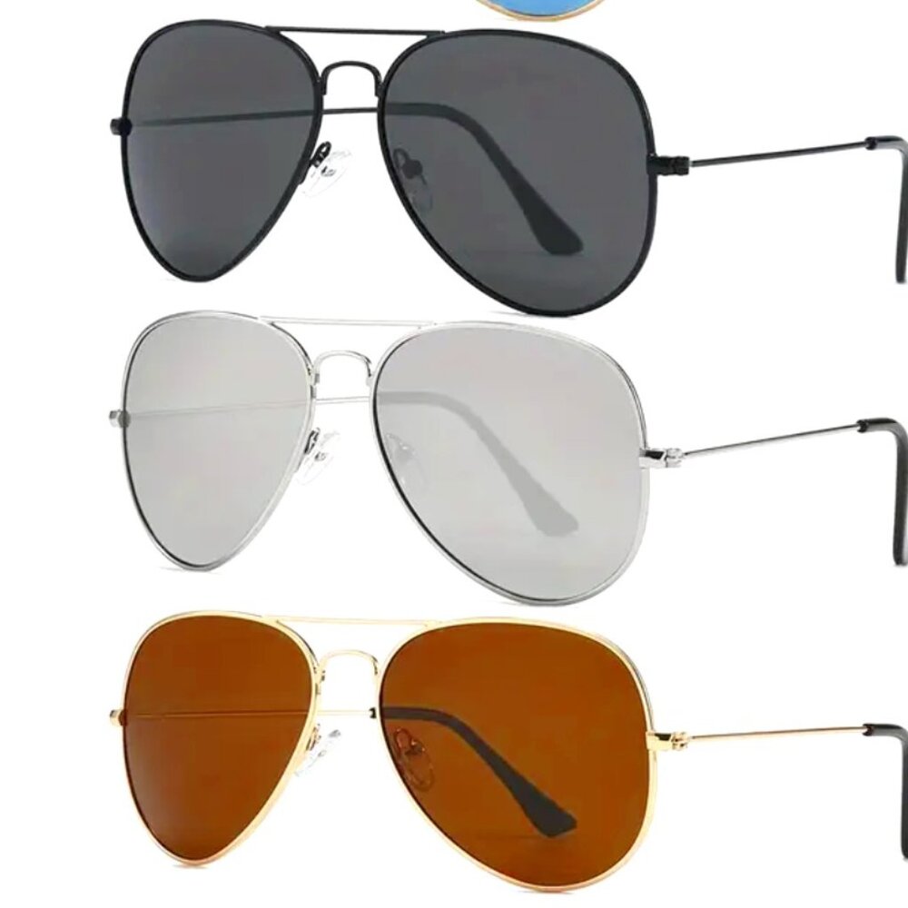 Callie Lives Miz Retro Aviator Sunglasses - Black, Silver, Brown